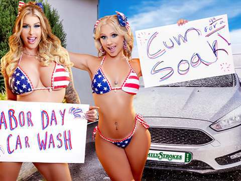 FuckingChickas presents: Car wash duo shake tits and score big