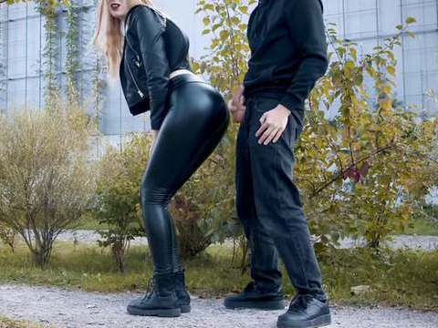 LovelyClips presents: He cums on my latex leggings in public! - clothedpleasures