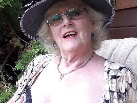 CumCommandos presents: Auntjudys - 66yo hairy mature gilf mrs. claire sucks your cock in the garden (pov)