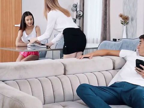 Find-Best-Lingerie.com presents: Stepbrother joins stepsister and her busty friend for teen sex