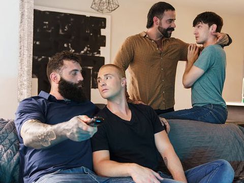 TubeChubby presents: Twink trade - hunk bear stepdads caught their teen twinks fondling and join them for a hot foursome