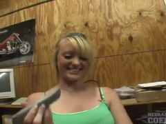 Find-Best-Ass.com presents: Girl fucks warehouse tool into her shaved pussy