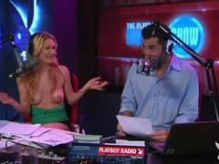 LovelyClips presents: Topless blonde girl does radio interview