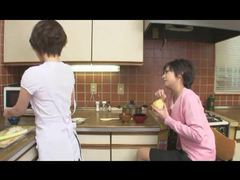 LovelyClips presents: Japanese lesbians fool around in the kitchen