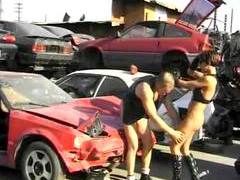 UhBabe presents: Hardcore in the junkyard with his leather slut
