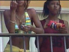 VidsPlus presents: Black lesbians kissing on hotel balcony