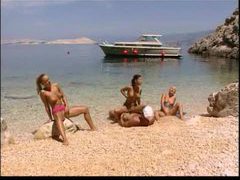 Find-Best-Panties.com presents: Boat captain fucks three babes on the beach