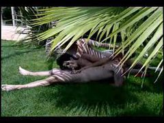 LovelyClips presents: Horny slut and a dp in the garden
