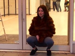 KiloLesbians presents: Public cameltoe and pissing show from a girl in fur